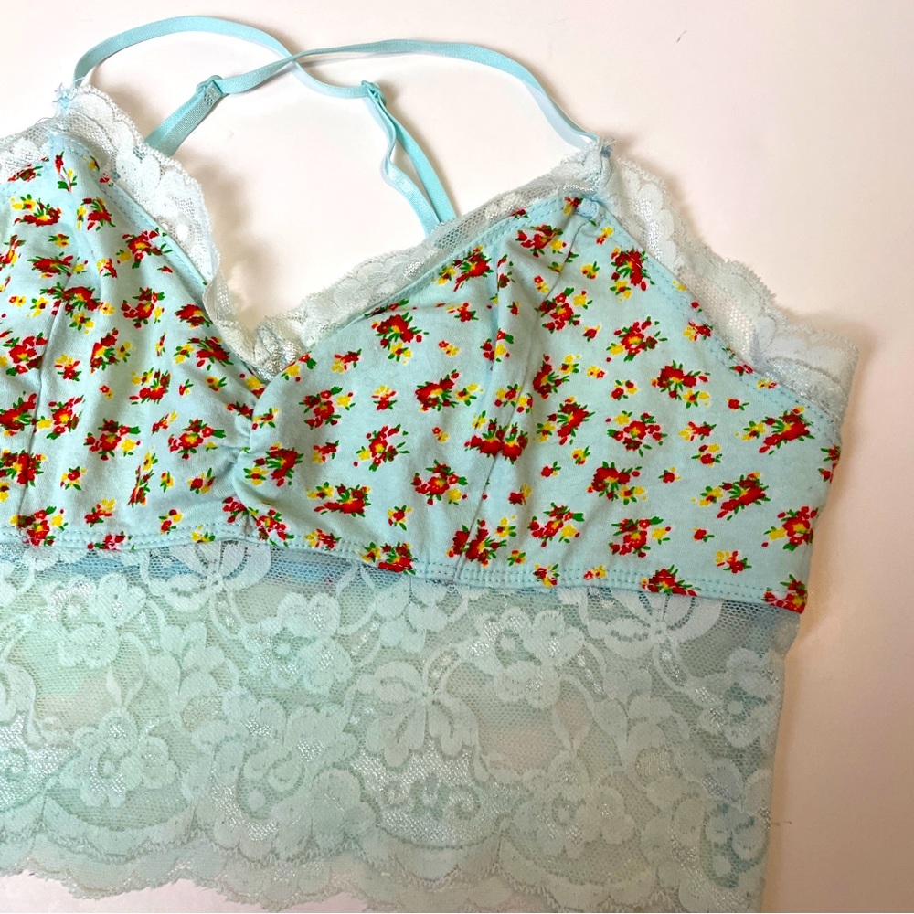 Floral Bralette With Lace Edge Hem